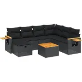 vidaXL 8-delige tuinmeubelset met kussens, zwart, polyrotan