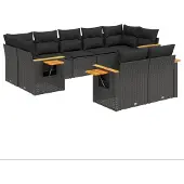 vidaXL 9-delige tuinmeubelset met kussens, zwart, polyrotan