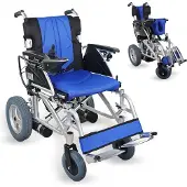 Mobiclinic Lyra - Elektrische rolstoel – Inklapbaar – Aluminium - Handmatige of elektrische bediening - Tot 20 km bereik – Tot 120 kg - 24V - Blauw en Zwart