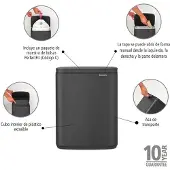 Brabantia BO Vuilnisbak, 12 liter, mat antracietgrijs