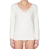 Entex thermo shirt lange mouw met kantje - wollen Thermo ondergoed dames - Thermo kleding dames - XXL - Creme