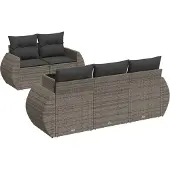 vidaXL 6-delige tuinmeubelset met kussens, grijs, polyrotan