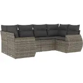 vidaXL 6-delige Loungeset met kussens poly rattan grijs