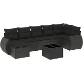 vidaXL 8-delige Loungeset met kussens poly rattan zwart