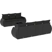 vidaXL 8-delige tuinmeubelset met kussens, zwart, polyrotan