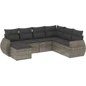 vidaXL 7-delige Loungeset met kussens poly rattan grijs