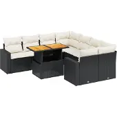 vidaXL 9-delige Loungeset met kussens poly rattan zwart