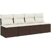 vidaXL Tuinbank 4-zits met kussens poly rattan bruin