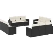 vidaXL 12-delige Loungeset met kussens poly rattan zwart