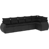 vidaXL 6-delige tuinmeubelset met kussens, zwart, polyrotan