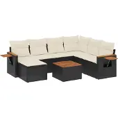 vidaXL 8-delige Loungeset met kussens poly rattan zwart