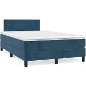 vidaXL Boxspring met matras fluweel donkerblauw 120x200 cm