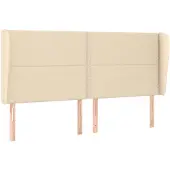 vidaXL Hoofdbord met randen 183x23x118/128 cm stof crèmekleurig