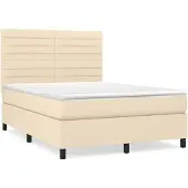 vidaXL Boxspring met matras stof crèmekleurig 140x190 cm