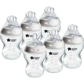Tommee tippee Natural Start babyflessen, tepelvormig voor natuurlijk zuigen, anti-koliek ventiel met langzame uitstroomsnelheid, bpa-vrij babyfles, flesvoeding - 260 ml - 6 stuks - doorzichtig