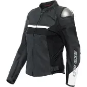 Dainese Rapida Leren Jas Dames Zwart Mat Zwart Mat Wit Maat 48