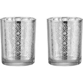 Dulaire Waxinelichthouder Zilver Glas Oosters 2 st. - 12.5 cm