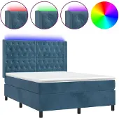 vidaXL Boxspringbed met matras en LED-verlichting, donkerblauw, 140x200 cm, fluweel