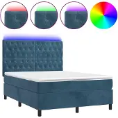 vidaXL Boxspring met matras en LED fluweel donkerblauw 140x200 cm