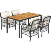 vidaXL 5-delige tuinset met kussens, zwart, van polyrotan
