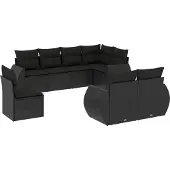vidaXL 8-delige Loungeset met kussens poly rattan zwart