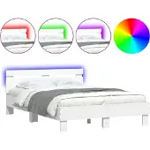 vidaXL Bedframe met hoofdeinde en LED wit 135x190 cm