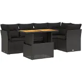 vidaXL 5-delige Loungeset met kussens poly rattan zwart