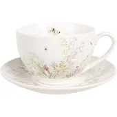 Clayre & Eef Kop en Schotel 250 ml Wit Porselein Wit