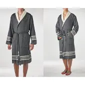Lalay Gevoerde Hamam Badjas Krem Sultan Black - XXS - Hotelkwaliteit - Sjaalkraag - Luxe badjas - Badstof - Sauna Badjas - Ochtendjas - Badmantel