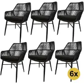 AVH-Collectie Set van 6 Chianti dining tuinstoel zwart rope