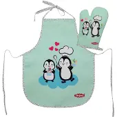 Heless kinderschort en ovenwant - pinguïn print - keukenspeelgoed.