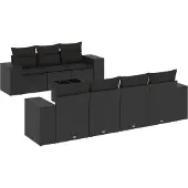 vidaXL 8-delige Loungeset met kussens poly rattan zwart