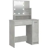 vidaXL Schminktafel met LED-verlichting, betonkleur, 86,5 x 35 x 136 cm