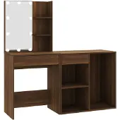 vidaXL Kaptafel met kastjes LED bewerkt hout bruin eikenkleur