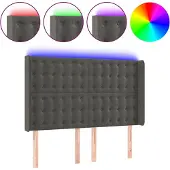 vidaXL Hoofdbord LED 147x16x118/128 cm fluweel donkergrijs
