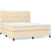 vidaXL Boxspring met matras stof crèmekleurig 160x200 cm