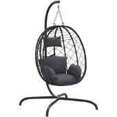 vidaXL Hangende Ei-stoel met Kussen Antraciet Poly Rattan & Staal