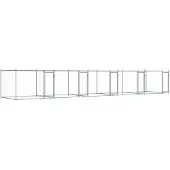 vidaXL Hondenhok met deuren 10x2x1,5 m gegalvaniseerd staal grijs