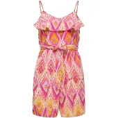 ONLY KIDS GIRL playsuit KOGSCARLETT met all over print roze/geel Meisjes Viscose Ronde hals - maat 158