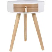 Home deco Nachtkastje of bijzettafeltje rond met 1 lade - wit