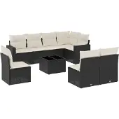 vidaXL 9-delige Loungeset met kussens poly rattan zwart