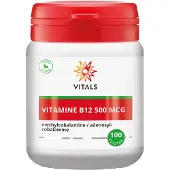 Vitals Vitamine B12 500 mcg - 100 zuigtabletten. Onderhoudsdosering van de biologisch actieve vormen methylcobalamine en adenosylcobalamine.