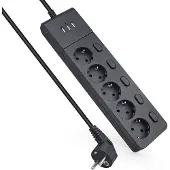 Allteq 5-voudige stekkerdoos met 3 USB-poorten zwart