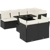 vidaXL 8-delige tuinmeubelset met kussens, zwart, polyrotan