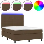 vidaXL Boxspringbed met matras en LED-verlichting, donkerbruin, 140x190 cm, stof