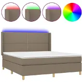 vidaXL Boxspring met matras en LED stof taupe 180x200 cm