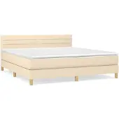 vidaXL Boxspring met matras stof crèmekleurig 160x200 cm