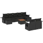 vidaXL 10-delige Loungeset met kussens poly rattan zwart