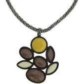 Behave Korte Ketting - Popcorn Schakel met Gele en Bruine Hanger - Nikkelvrij