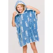 Woody badcape unisex – blauw – zeepaardjes all-over print – 241-10-BCA-B/918 – maat 128-152
